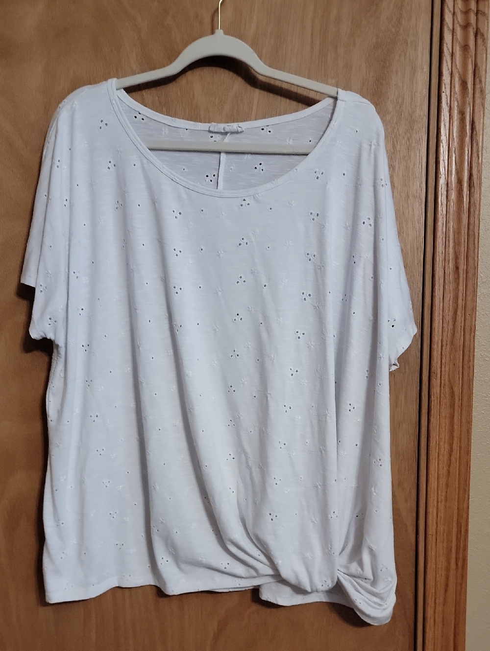 Casual Eyelet Knot-Hem Tunic - White